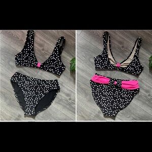 Vintage 80s 90s Gitano Cotton Poly Polka Dot Neon Pink Bow Bikini Barbie
